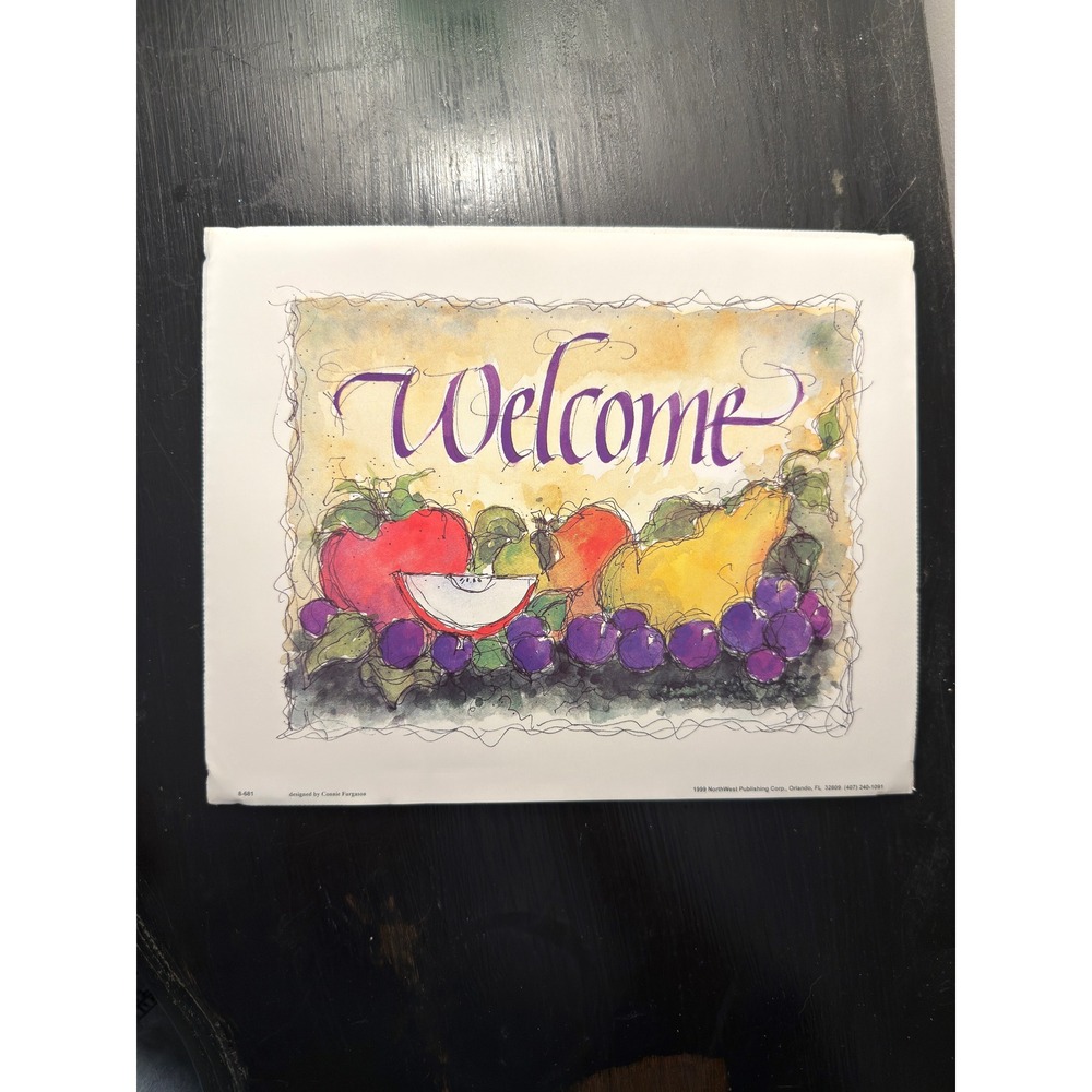 Vintage 1999 Connie Furgason Welcome Fruit Kitchen Wall Art Print 10.25x8